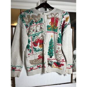 SIGNATURE BY NORTHERN ISLE KNITTED BY HAND CARDIGAN Large CHRISTMAS TREE~PRESENT